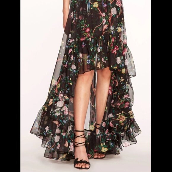 NWT Marchesa Notte Flowering Floral Keyhole High Low Gown Black Combo Size 6 - Picture 3 of 16